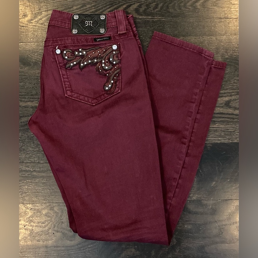 Miss Me Burgundy 5-Pocket Low Rise Skinny Jeans Size 28